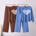 Heart Knit Sweater and Wide-Leg Pants Set