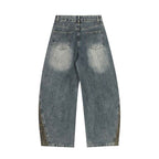 Leopard print patchwork washed curved knife jeans