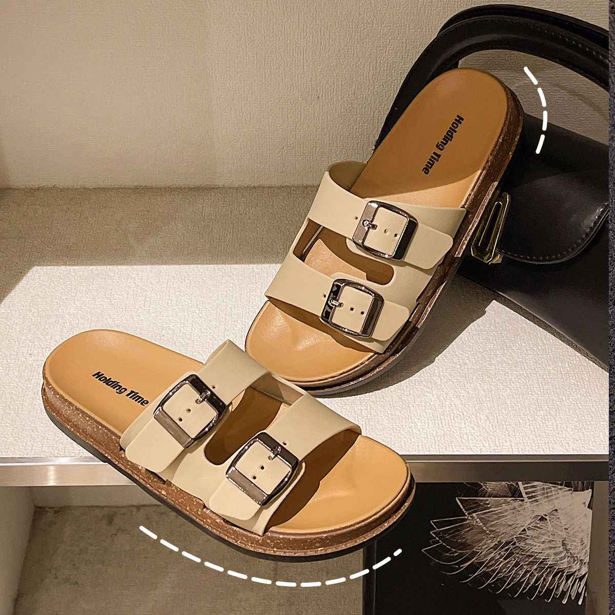 Birkenstock Sandals Women's Fashion Slip-On Flat One-Strap Beach Sandals for Summer Outdoor Wear