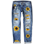 Fashion Fitted Printed Denim Pants for Women