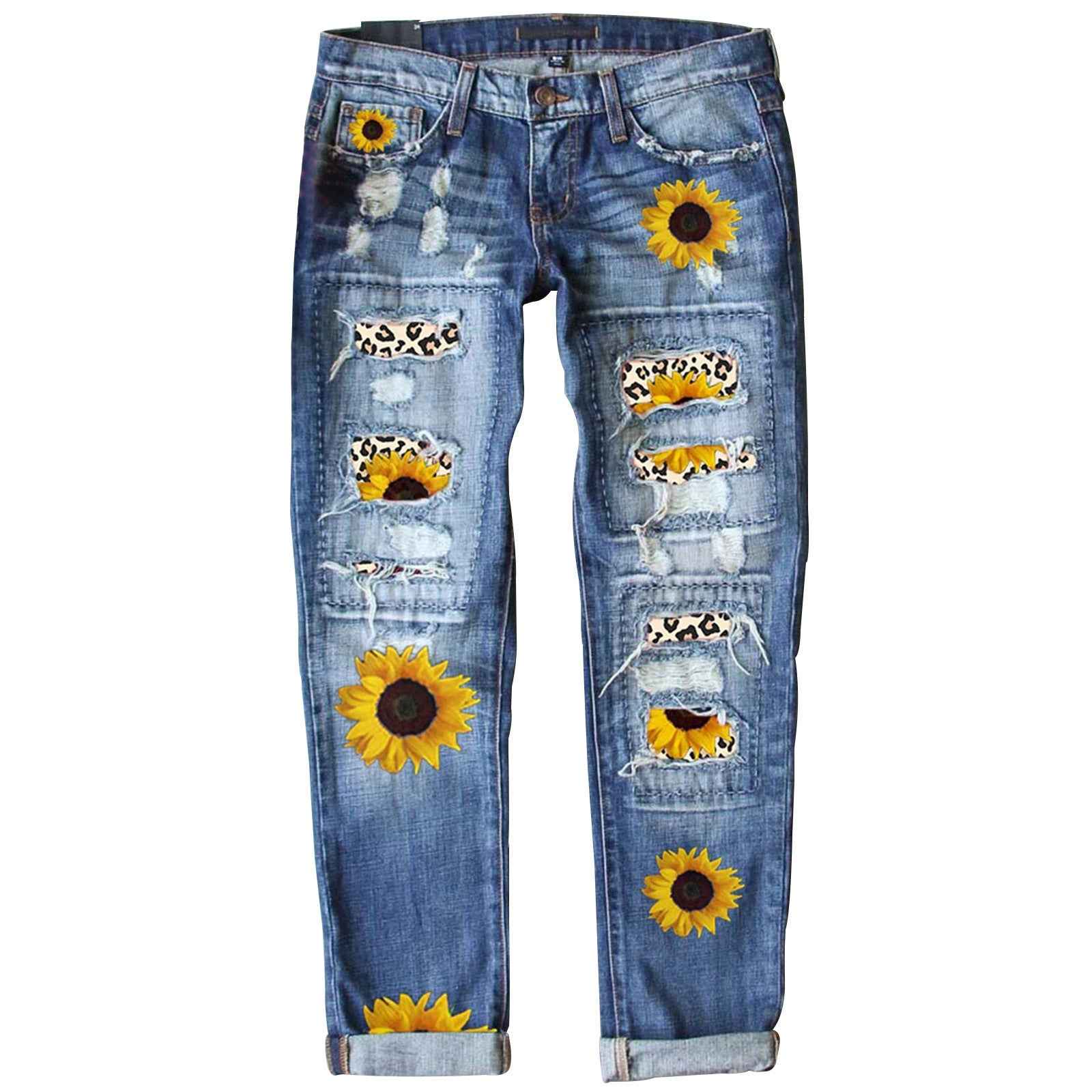 Fashion Fitted Printed Denim Pants for Women