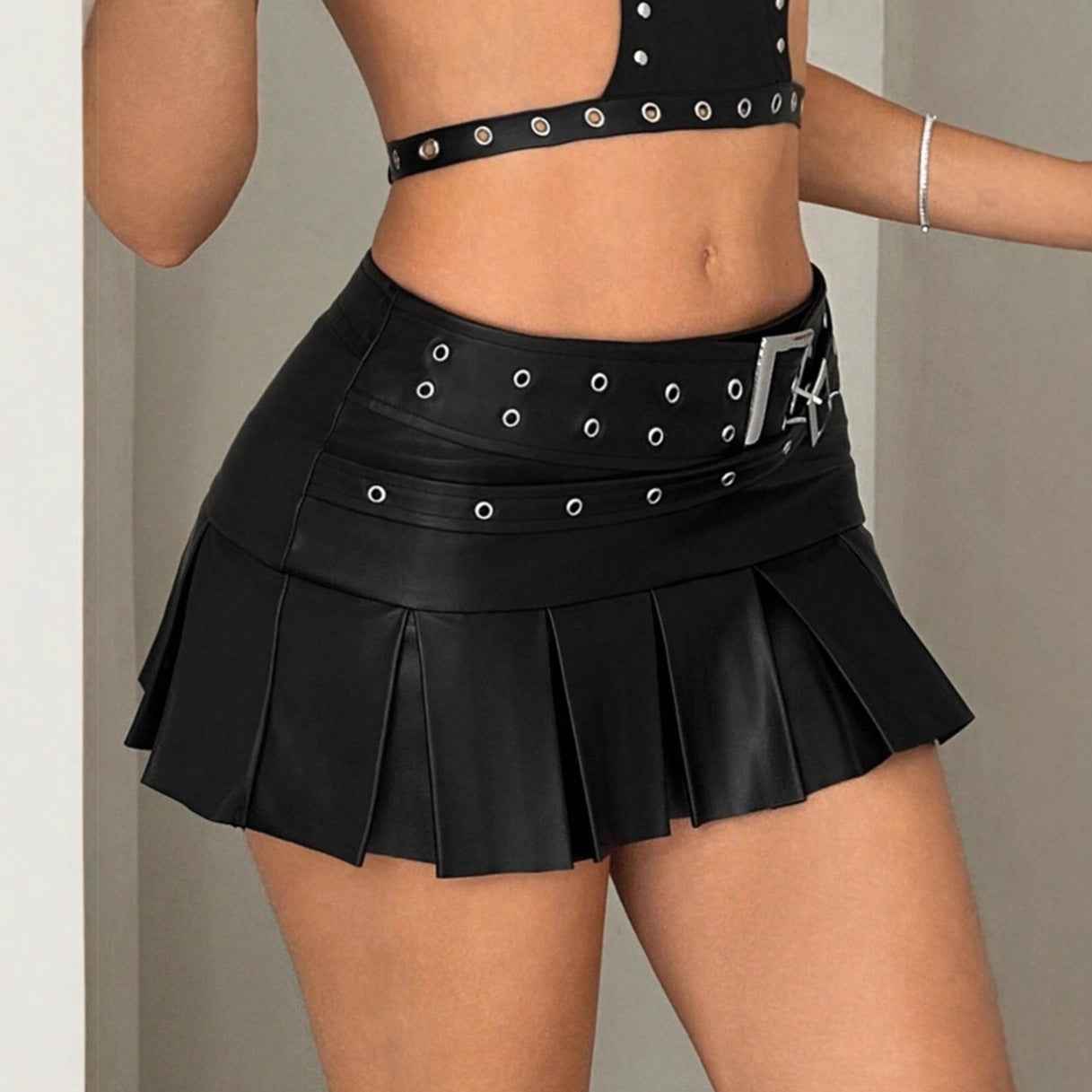 Pleated skirt spicy girl PU mini skirt