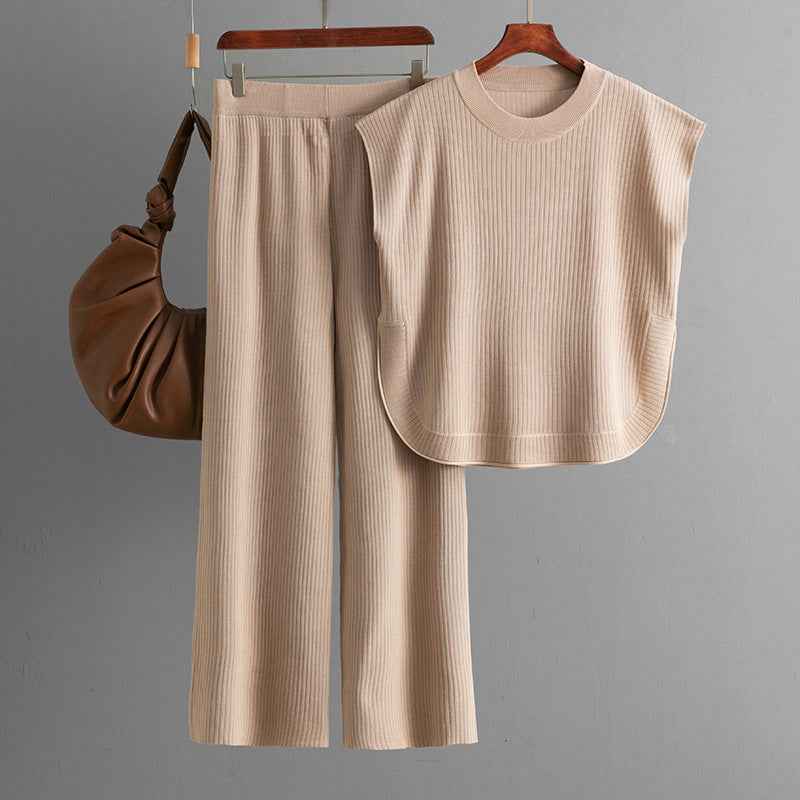 Sleeveless Knit Top Wide Leg Pants Two-piece Set for Women