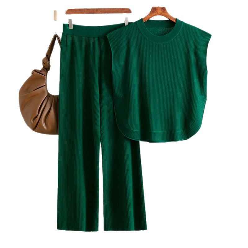 Sleeveless Knit Top Wide Leg Pants Two-piece Set for Women