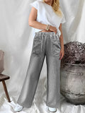Fall Winter New Women's Loose Striped Pocket Fashion Casual Wide Leg Pants