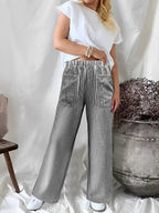 Fall Winter New Women's Loose Striped Pocket Fashion Casual Wide Leg Pants eprolo