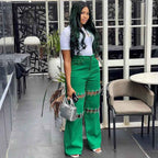 Women's Chain Print Straight-Leg Denim Pants — Streetwear Low-Rise Jeans