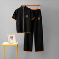 Zipper short sleeved top+sports wide leg pants two-piece set for women