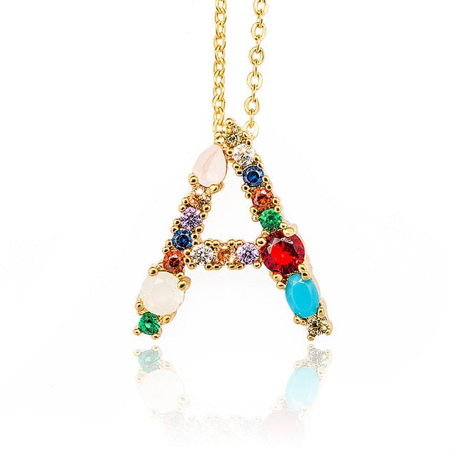 Multicolor charm Gold pendant Necklace micro pave zircon initial 26 letter necklaces Couple Name necklace Christmas gift