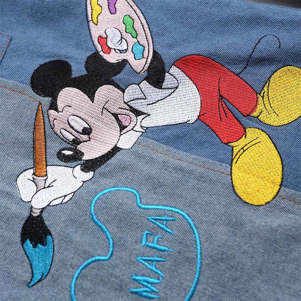Mickey cartoon embroidered denim shirt