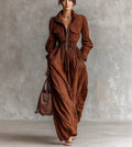 Women's Zipper Collar Elastic Waist Long Dress