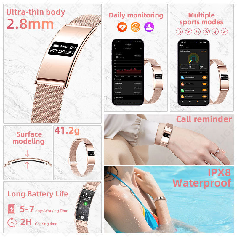 Smart Bracelet, Ultra-Thin Sports Band with Heart Rate, Blood Oxygen, Sleep & Female Menstrual Cycle Health Monitoring