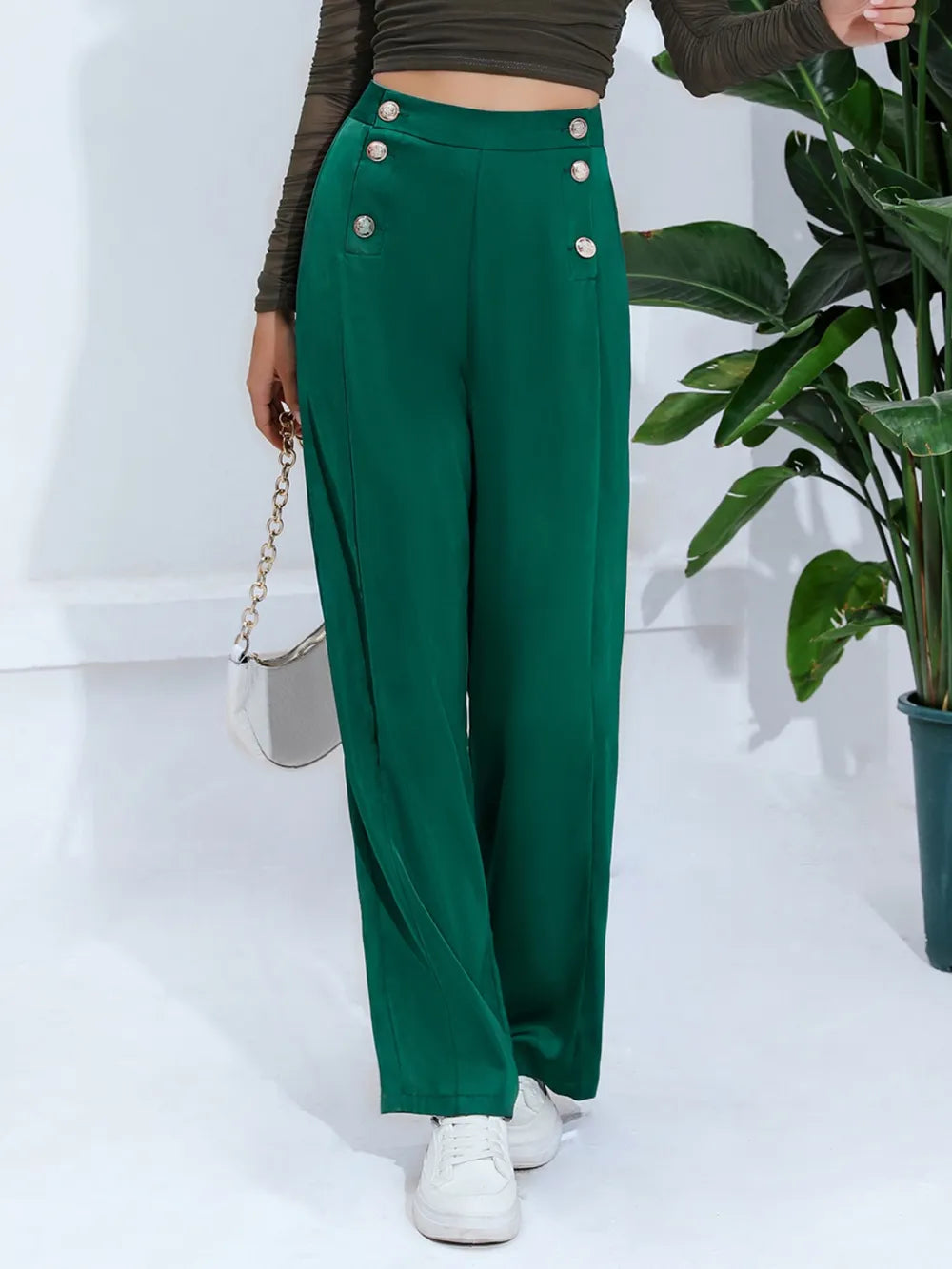 High waisted loose straight leg hanging wide leg suit pants