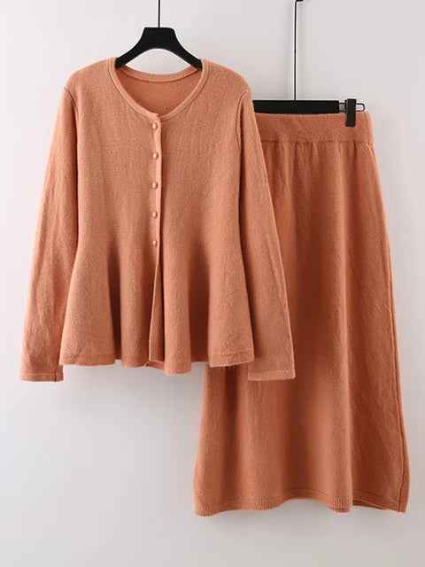 Popular Salt Series Light Mature High Grade Red Fragrant Knitted Shirt with Skirt Two Piece Set