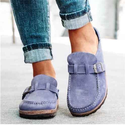 Women's Slippers with Round Toe, Low Heel, Casual Half-Heeled Slip-On, Solid Color, Size 43, Large Size