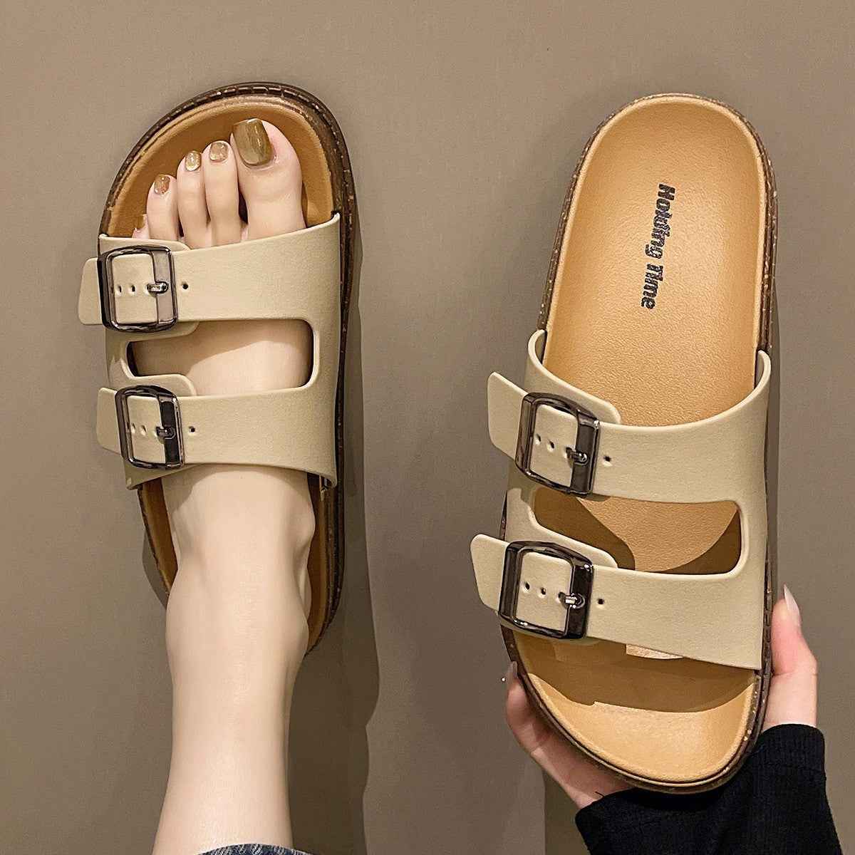 Birkenstock Sandals Women's Fashion Slip-On Flat One-Strap Beach Sandals for Summer Outdoor Wear