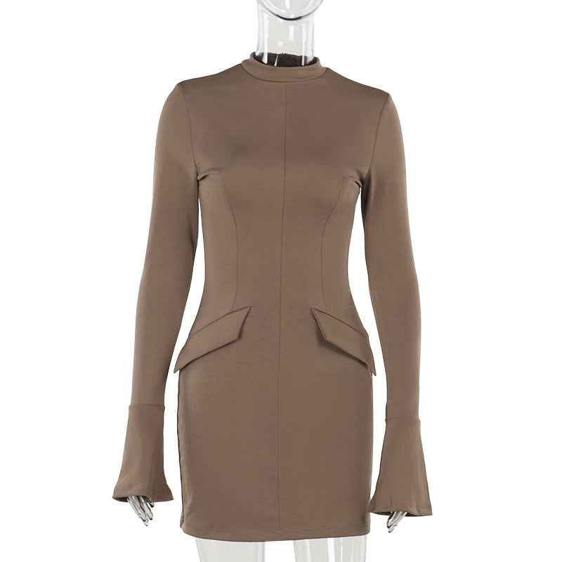 Elegant slim fit long sleeved dress for women's clothing