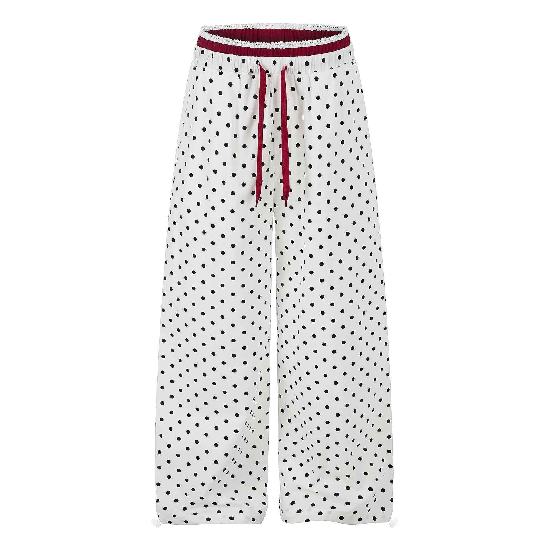 Waist Polka Dot Wide-leg Sweatpants,  Loose Fit Long Pants