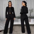 Fashionable Women's Slimming Belted Top and Pants Set eprolo
