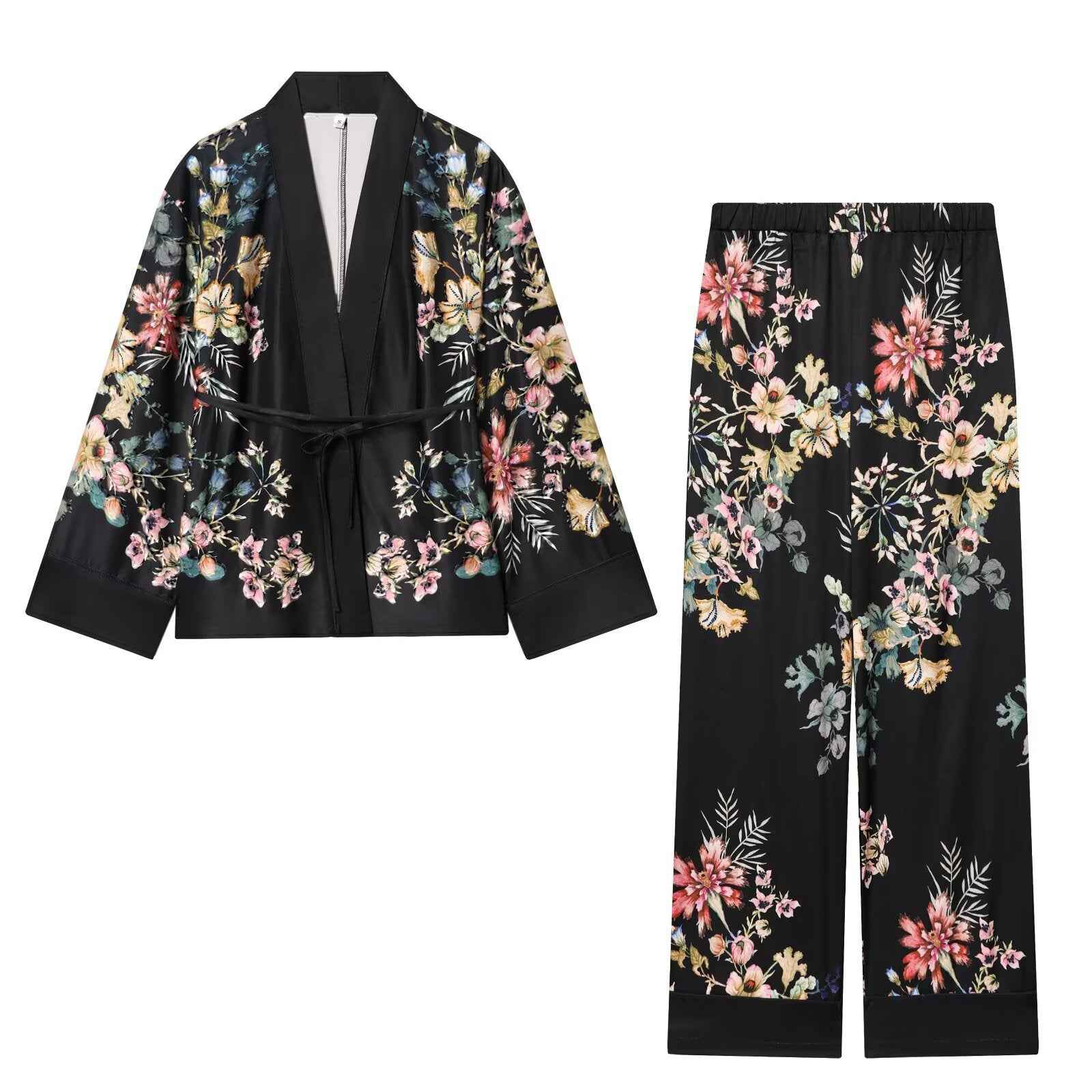 Wrap up casual jacket elastic waistband pants set
