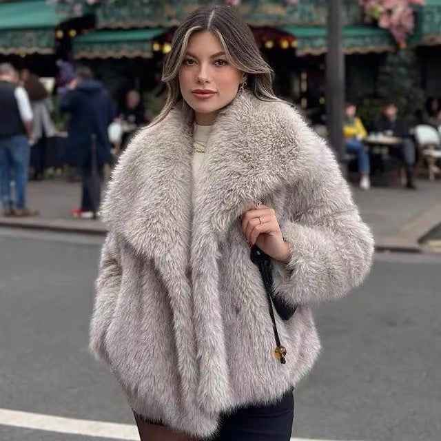 Imitation fur coat top women's short woolen coat made of synthetic fur