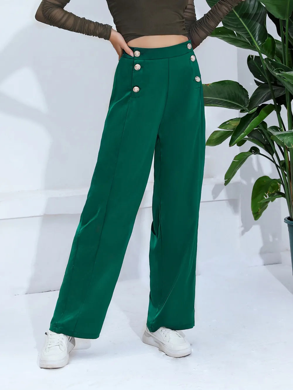High waisted loose straight leg hanging wide leg suit pants