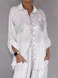 New Fashion Casual Women's Set with Pocket Placket and Gold Embellished Round Neck Design