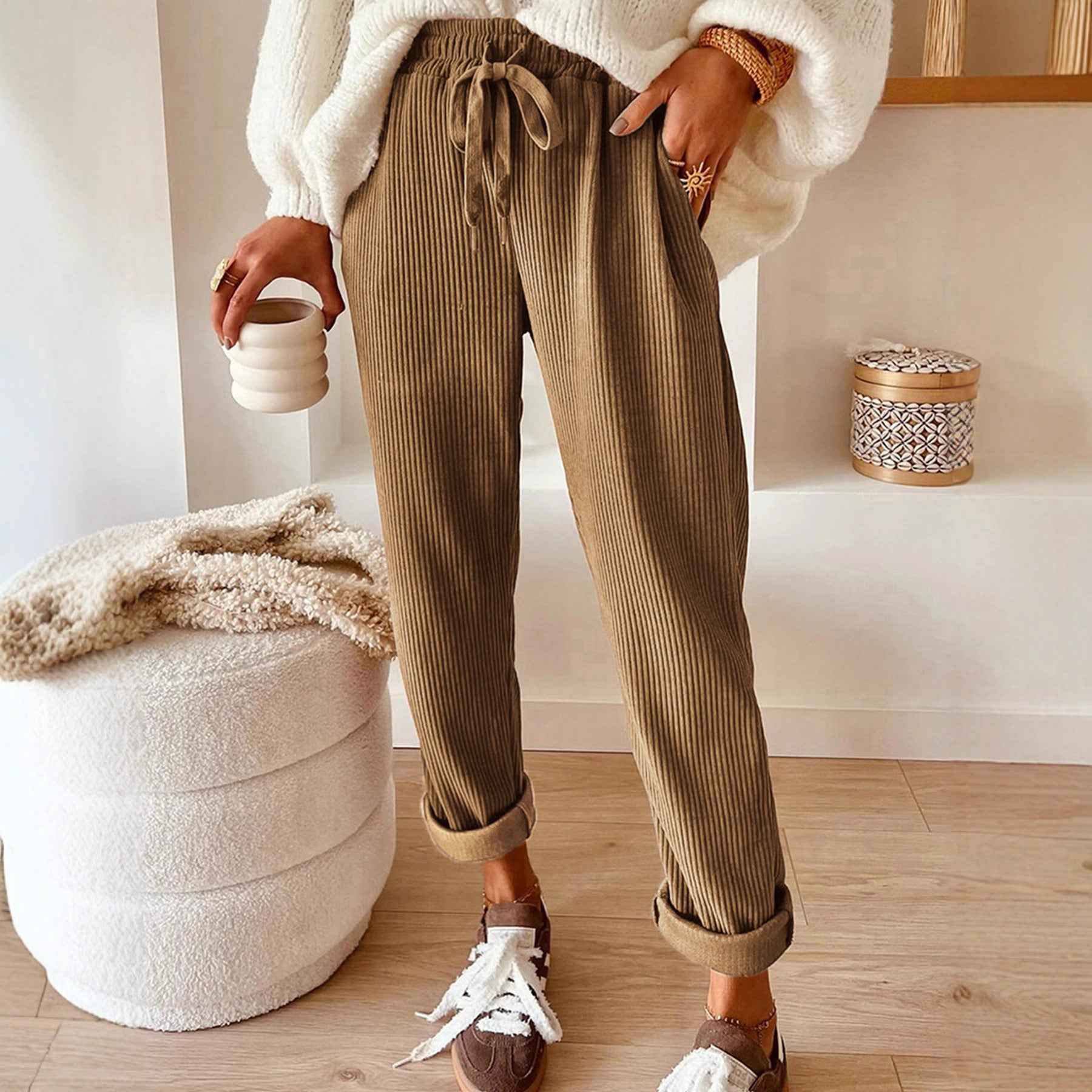 Women's New Fashion Casual Pants, Solid Color Wide Leg Pants for Women