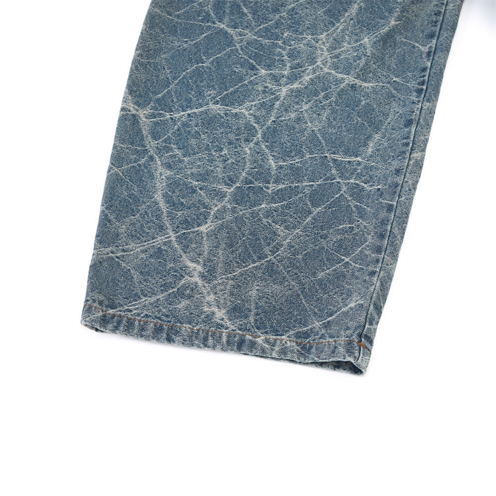 Lightning turtle crack tie dye made old denim wide leg pants