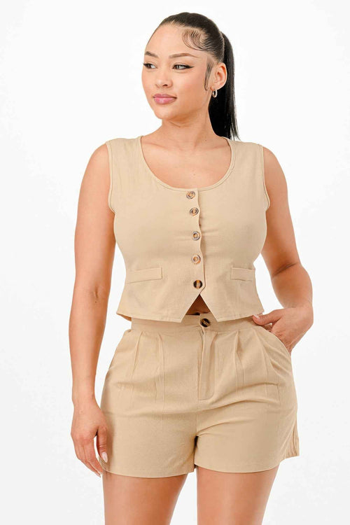 Casual Cropped Vest And Short Set