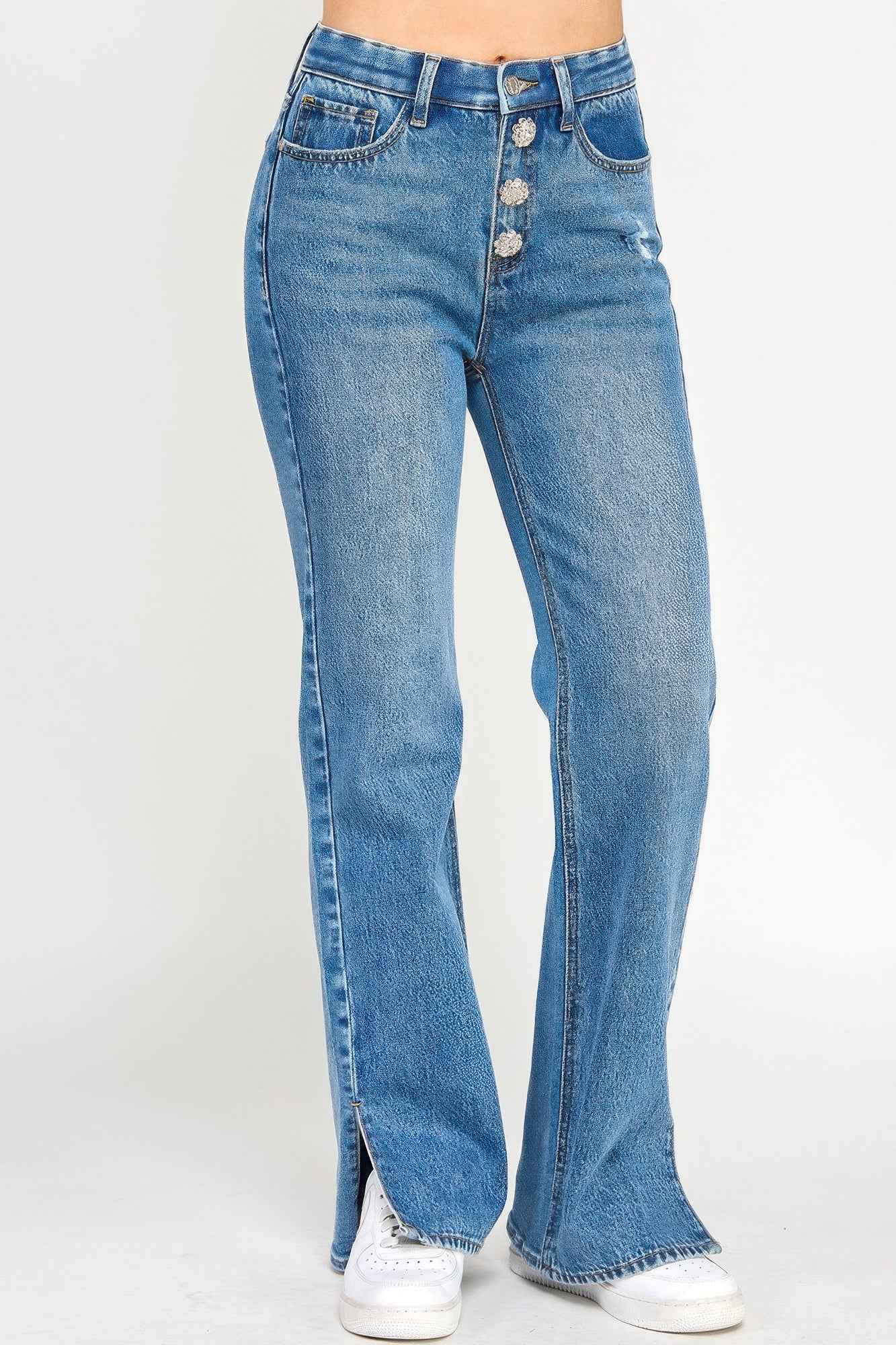 Plus High Rise Straight With Jewel Buttons