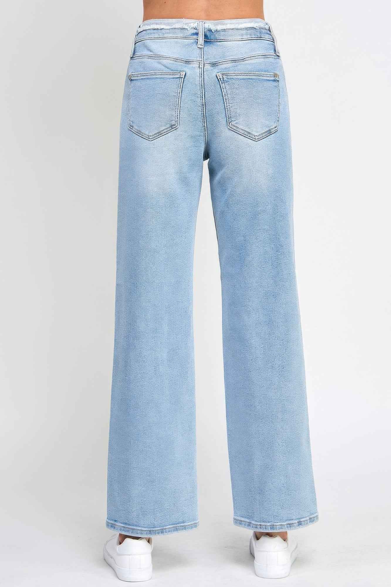 High Rise Dad Jeans W/ Fringe Waistband Detail