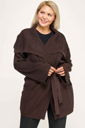 Plus Size Ribbed Wrap Cardigan With Waist Belt