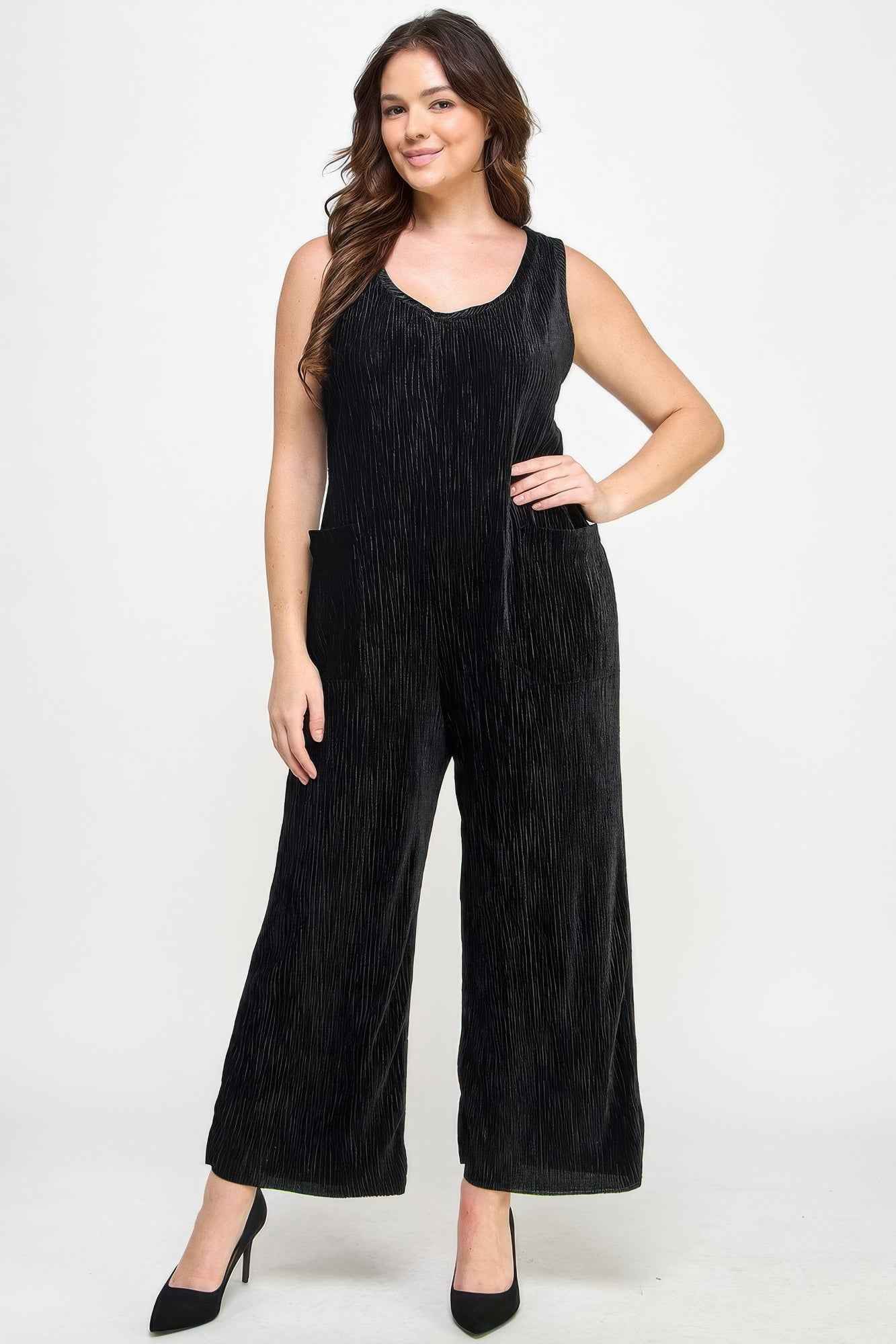 Velvet Plisse Overall Jumpsuit
