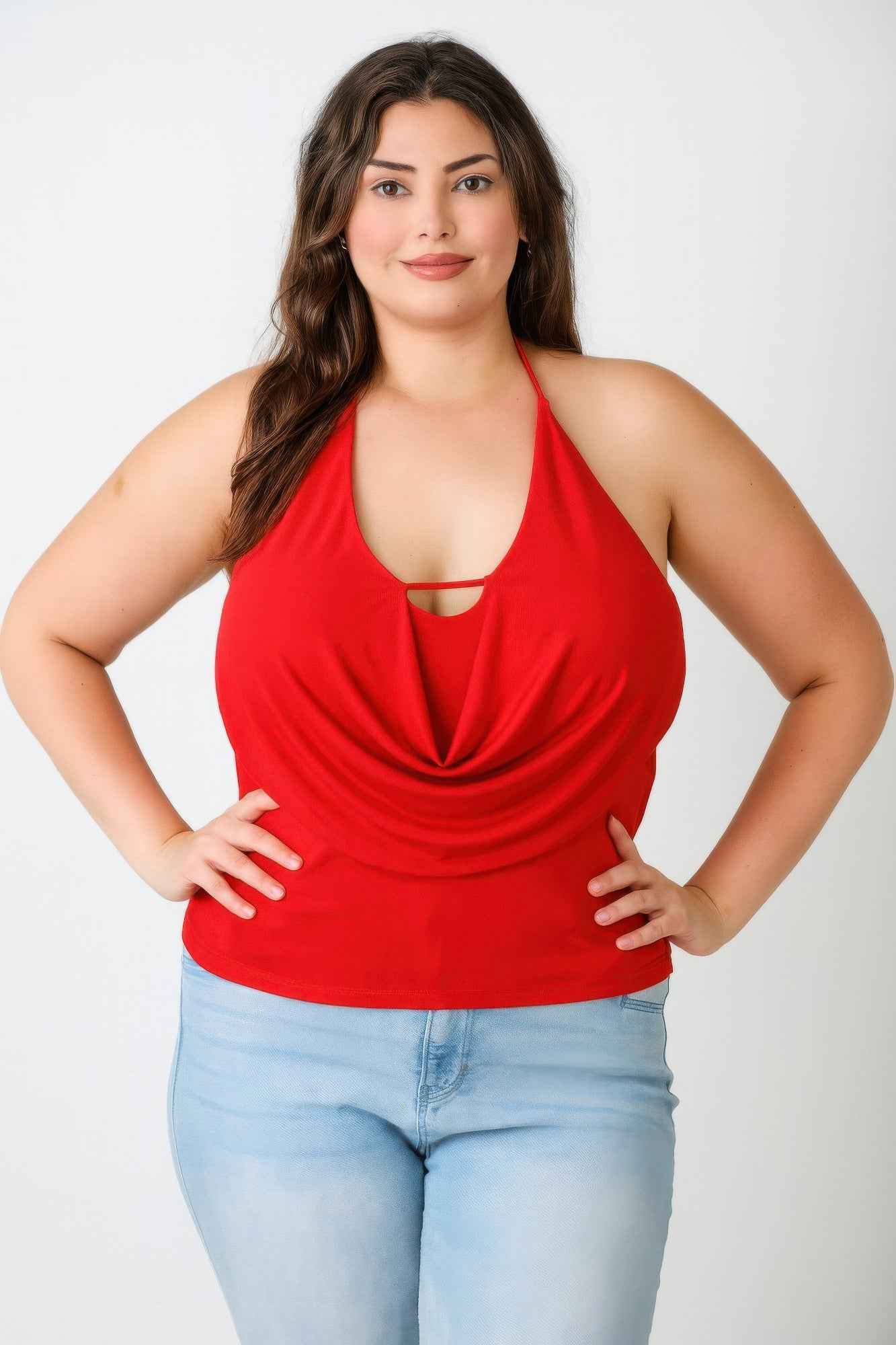 Plus Size Halter Cowl Neck Draped Top