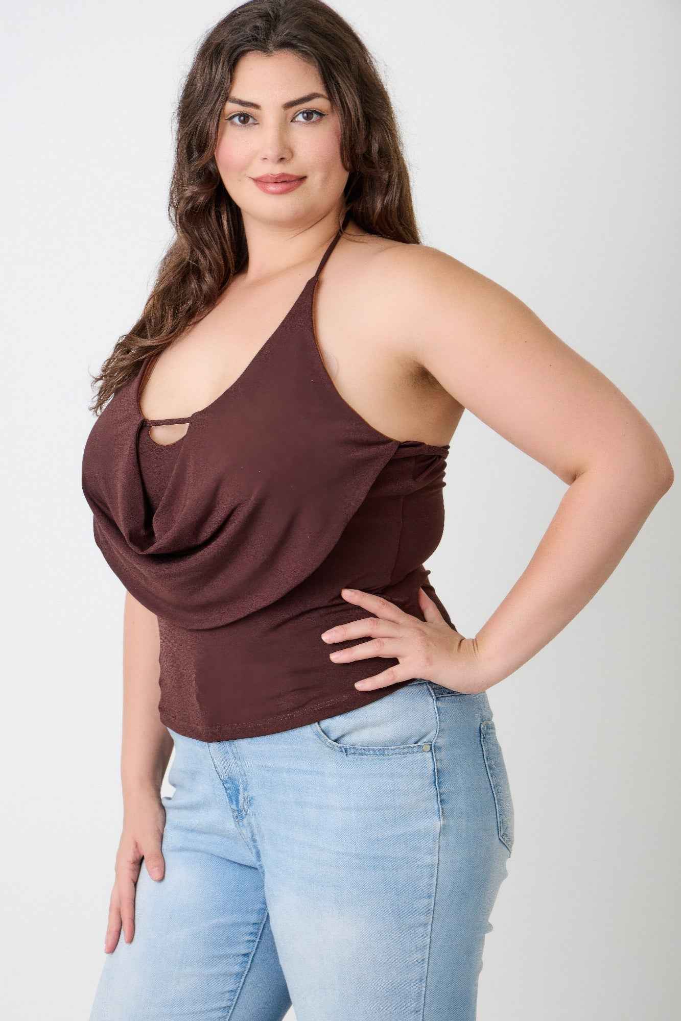 Plus Size Halter Cowl Neck Draped Top