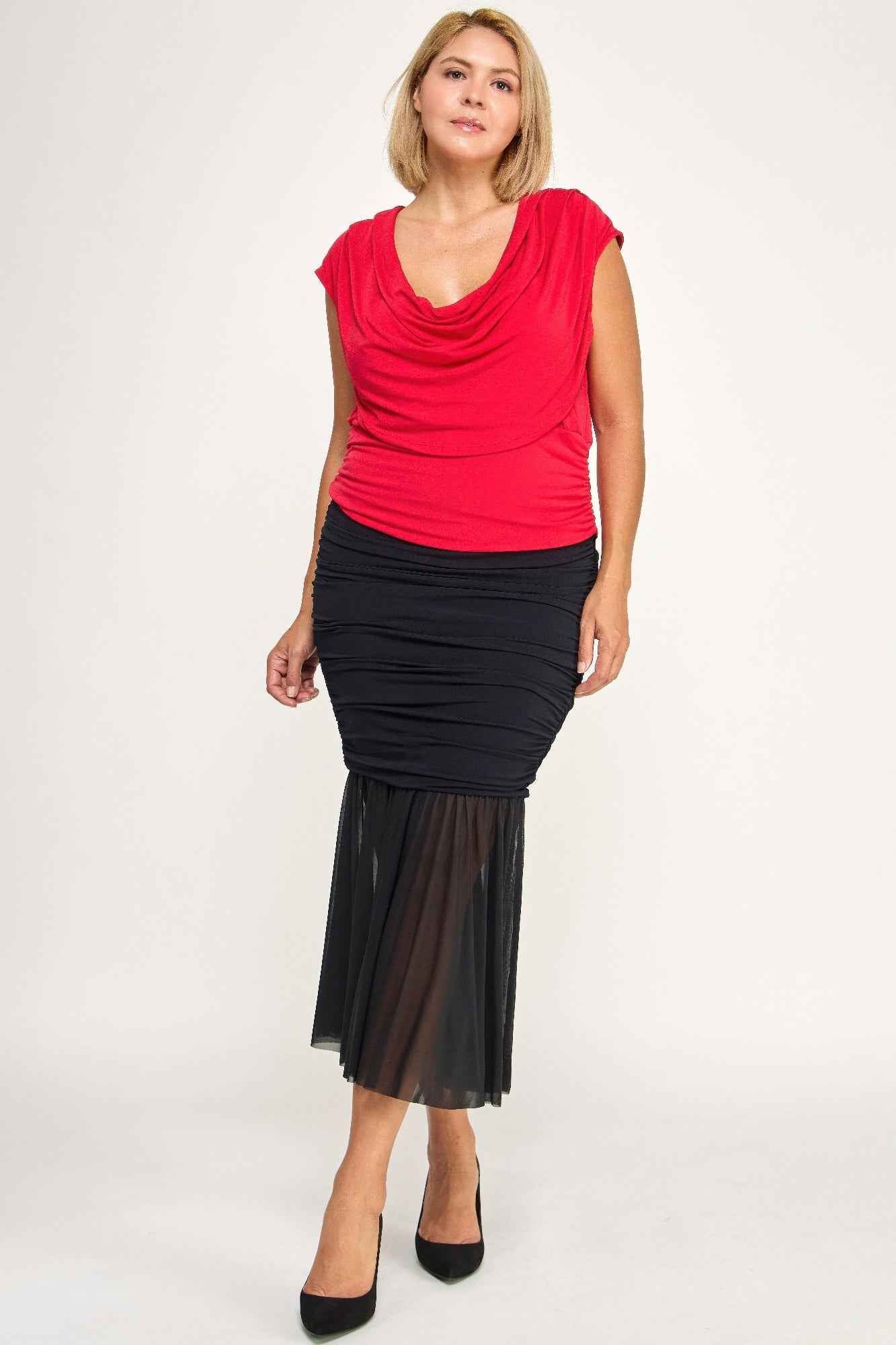 Plus Size Draped Cowl Neck Cap-sleeve Blouse