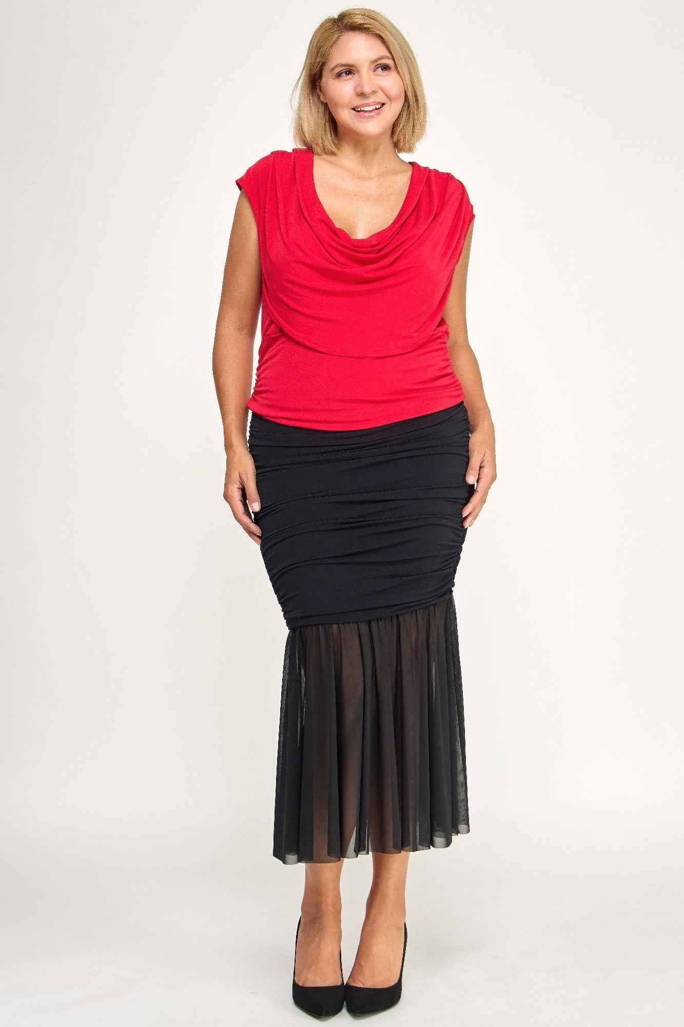 Plus Size Draped Cowl Neck Cap-sleeve Blouse