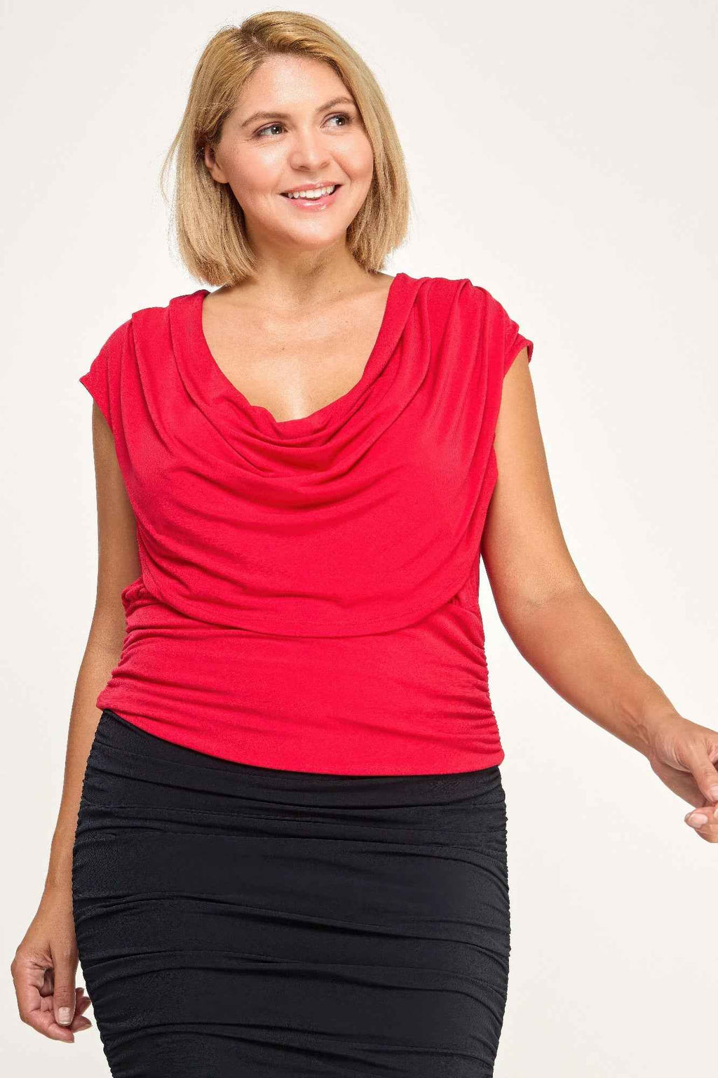 Plus Size Draped Cowl Neck Cap-sleeve Blouse