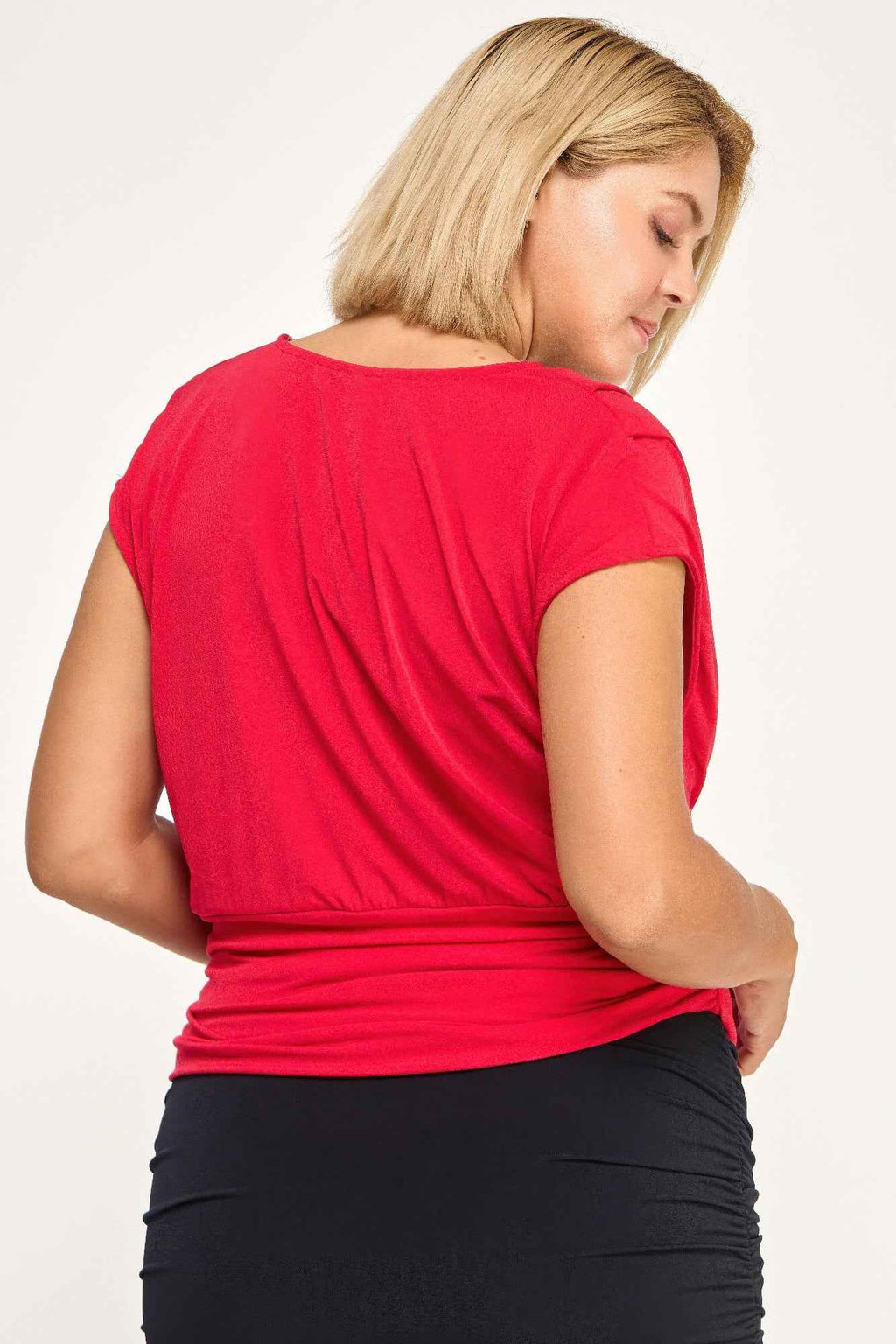 Plus Size Draped Cowl Neck Cap-sleeve Blouse