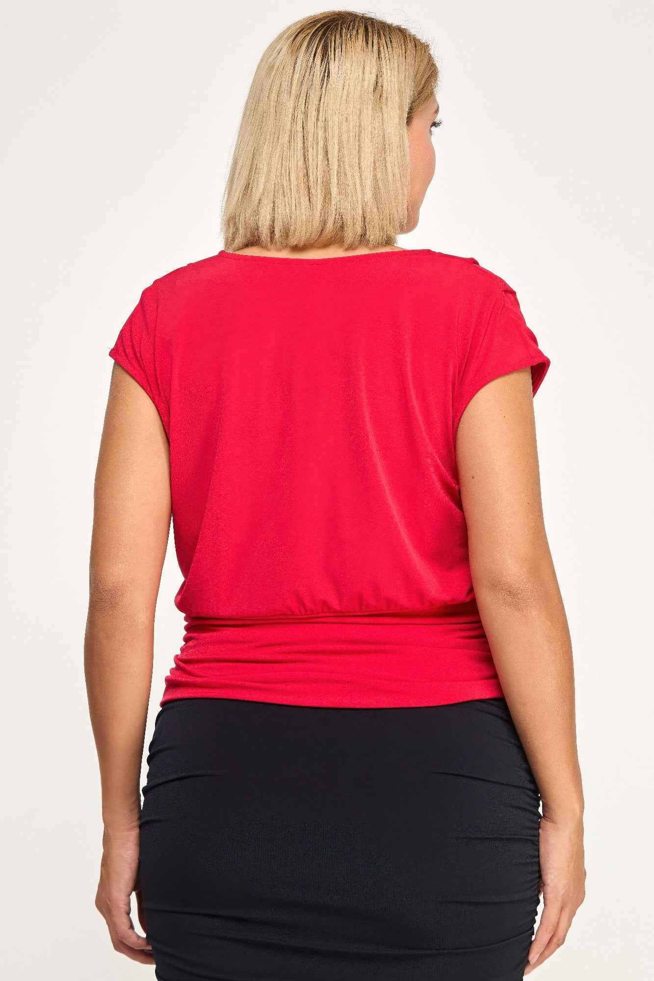 Plus Size Draped Cowl Neck Cap-sleeve Blouse