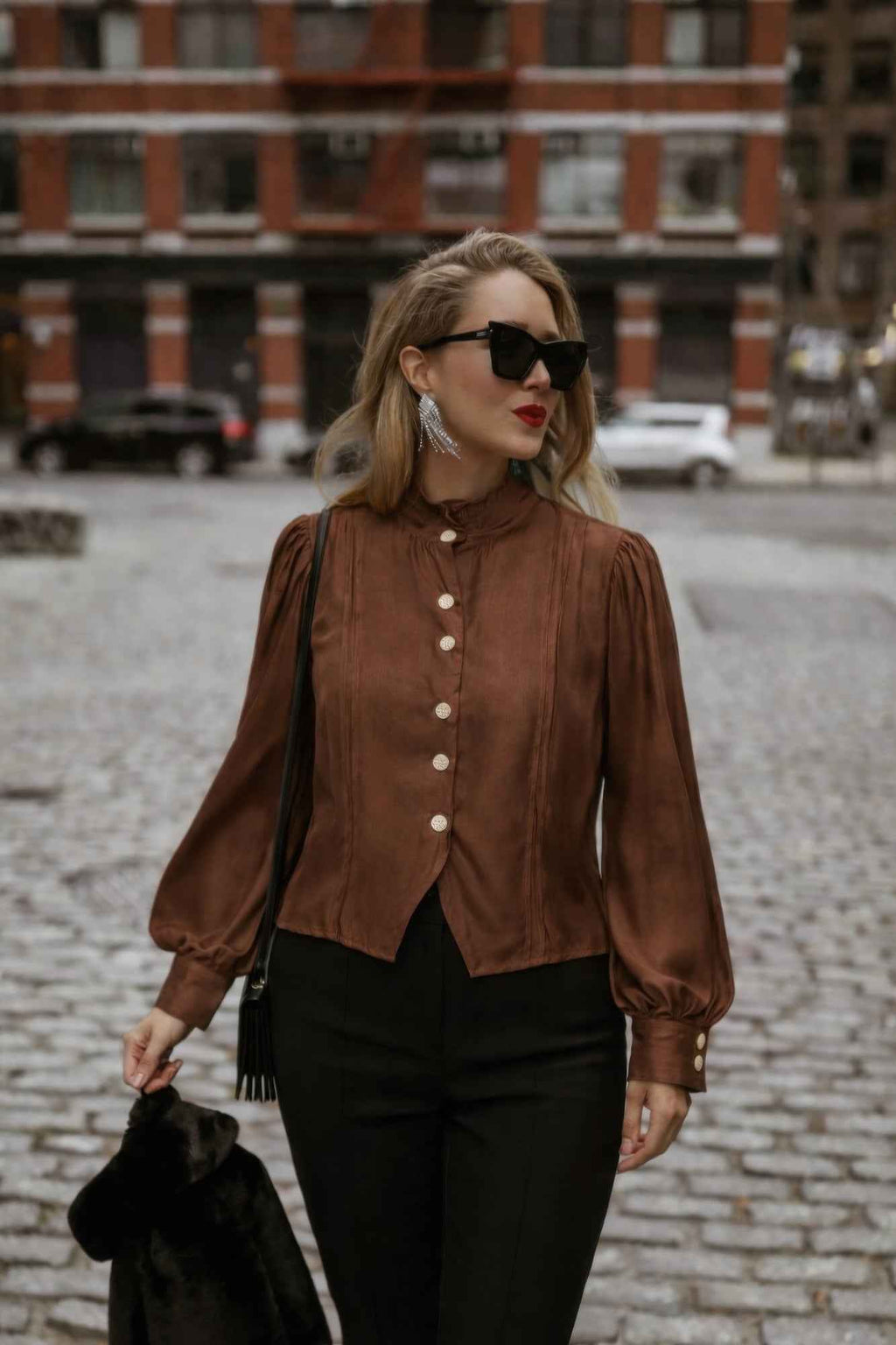 Elegant Satin-finish Victorian Button-up Top