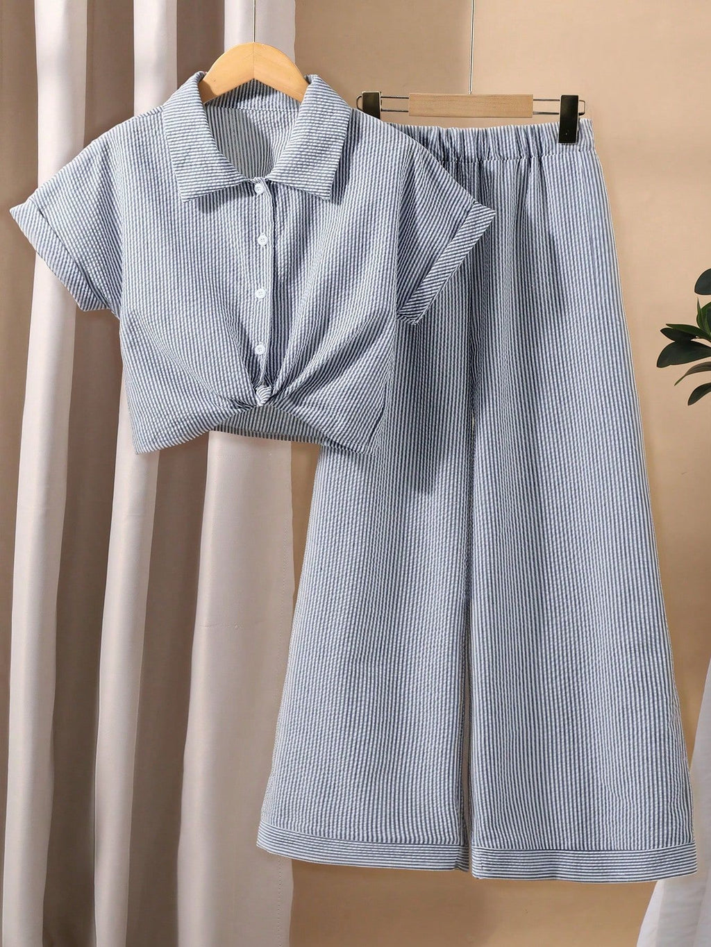 Short sleeved shirt, long pants, pants set