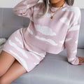 Two pieces of white cloud knitted sweater hip hugging skirt