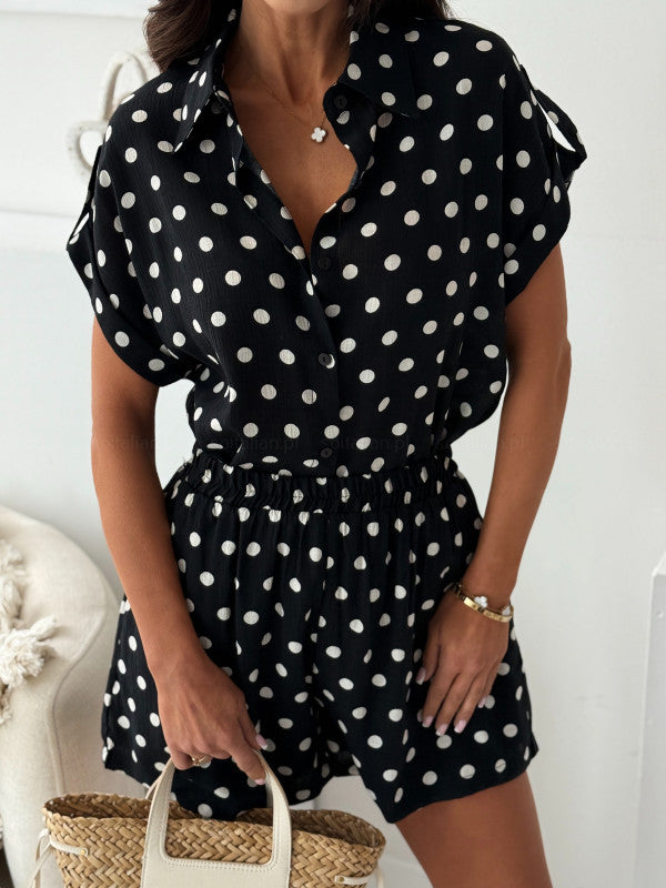 Loose polka dot short sleeved shorts women's suit