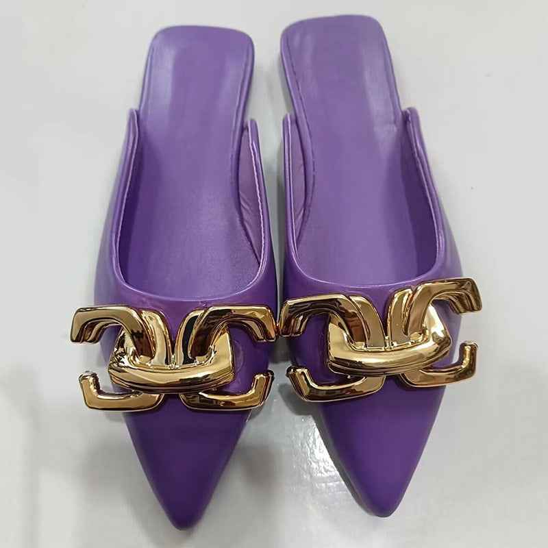 Button pointed flat bottomed wrapped half slippers and sandals for women