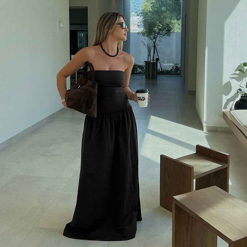 Strapless and waist cinching A-line sexy backless dress for women