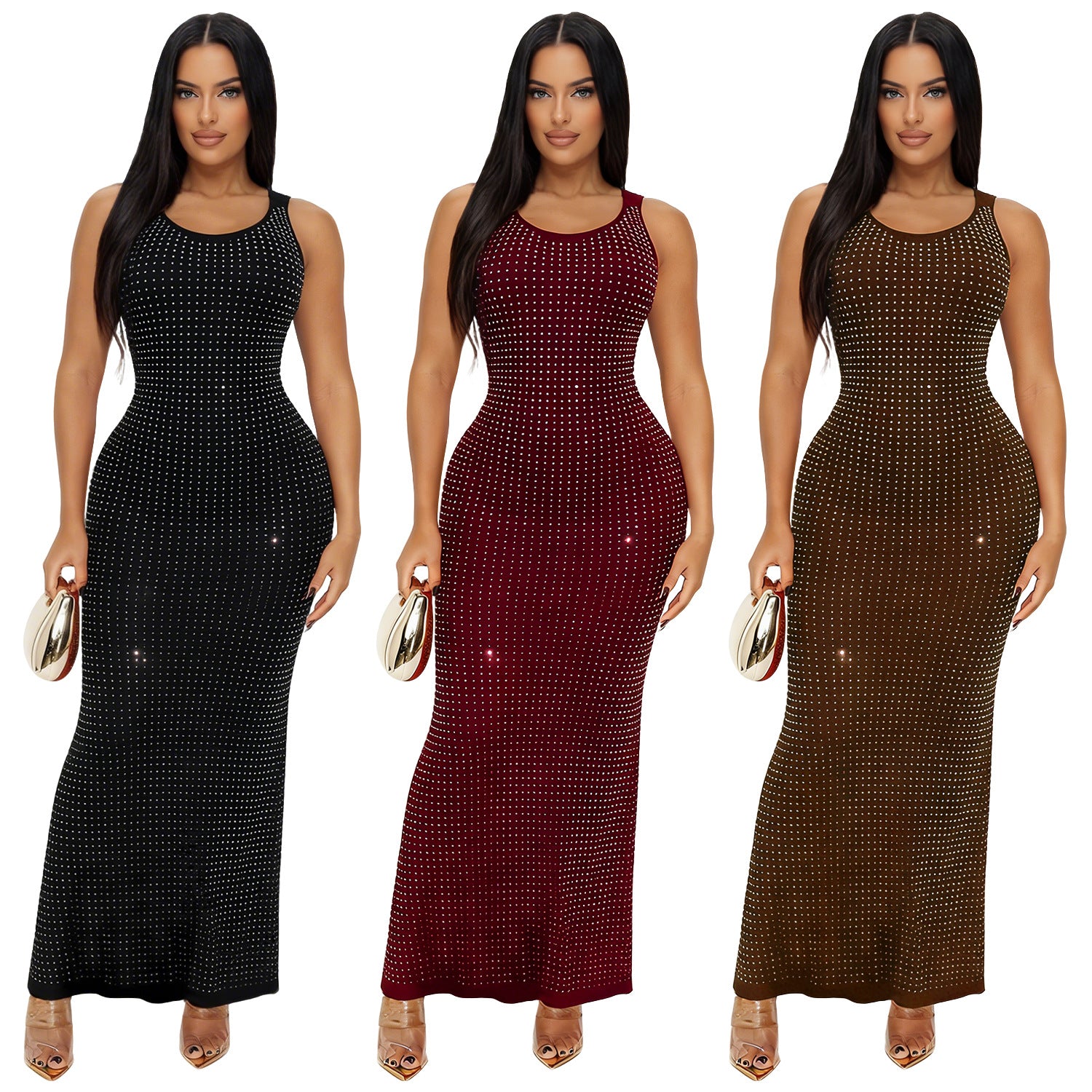 Fashion Women's Sexy Rhinestone High-Waisted Reversible Dress