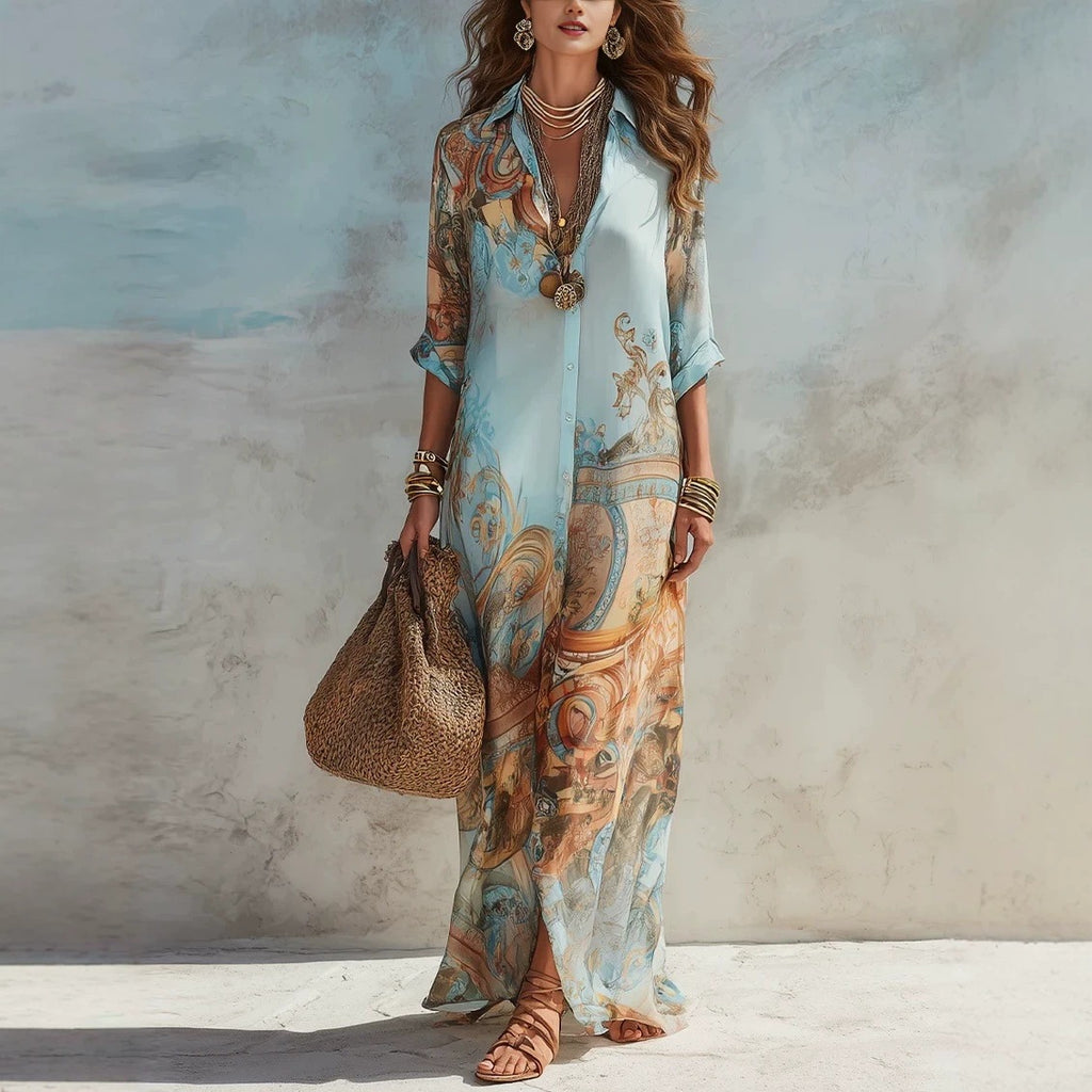 Chiffon Digital Print Fresh Vintage Flowy Women's Dress