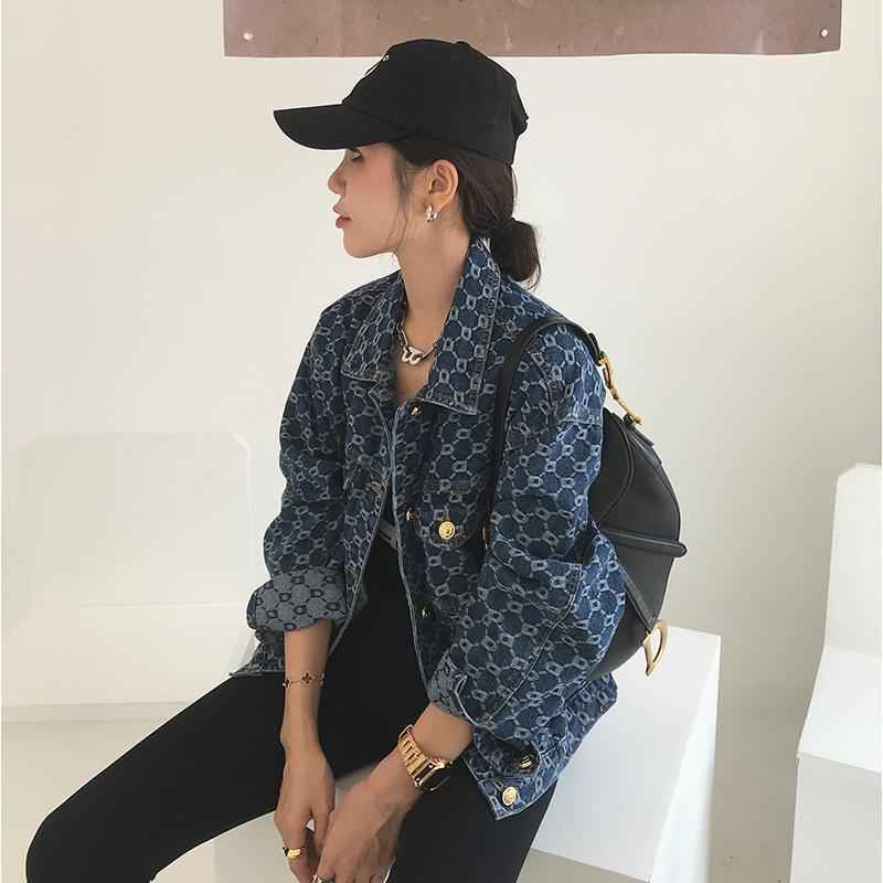 Full printed jacquard long sleeved denim jacket for women early autumn casual top spring and autumn denim jacket